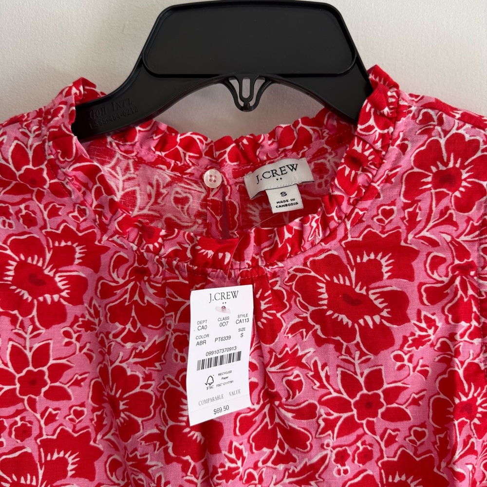 J. Crew Floral Ruffle Trim Sleeveless Blouse - Picture 2 of 8